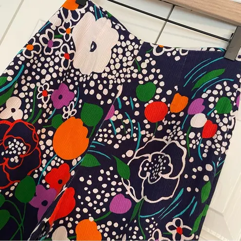 Vtg 60s 70s Kahala Abstract Floral Print Straight Wide Crop Pants Sz XS Blue