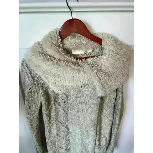 Sleeping on Snow Yak & Wool Blend Knit Sherpa Collar Faux Fur Cardigan, XS Tan