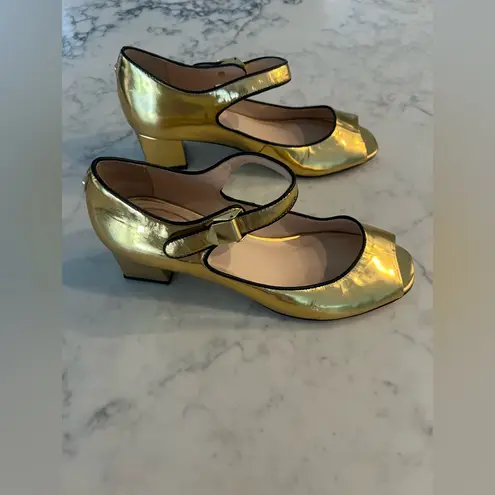 Kat Maconie gold mirror Maggie Mary Jane chunky heels Shoe Size 7 EUC
