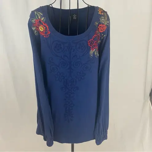 Jason Maxwell Long Sleeve Knit Top With Embroidered Flowers Women’s Size Medium