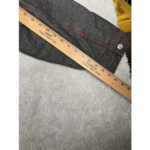 Rocawear Jean Jacket Men 2XL Black Denim Lined Red Stitch Hip Hop Streetwear Y2K