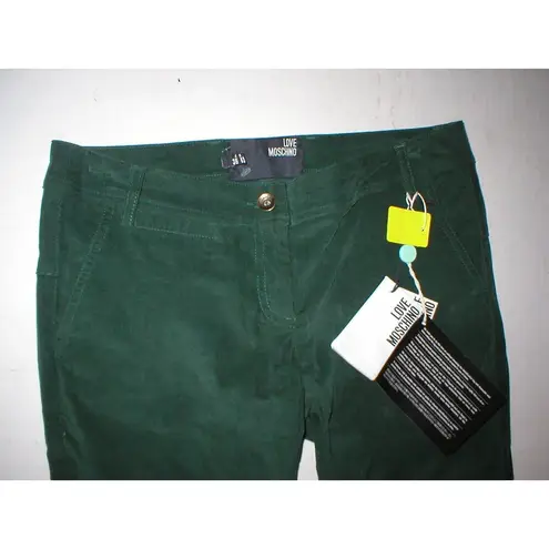 Moschino New NWT Womens 4 Dark Designer Love Green Velvet Pants Corduroy Skinny