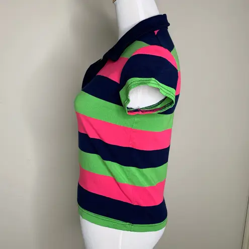 Girl Power Y2k Baby Tee Polo Stripe Pink Lime Green Blue Sz XS