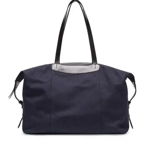 Cuyana Le Sud Weekender Bag Large Navy Canvas Black Leather Travel Tote Blue