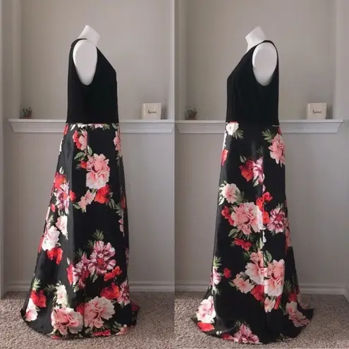Slny Dress Fit & Flare Floral Skirt Ball Gown Black Red Maxi Plus Size 14