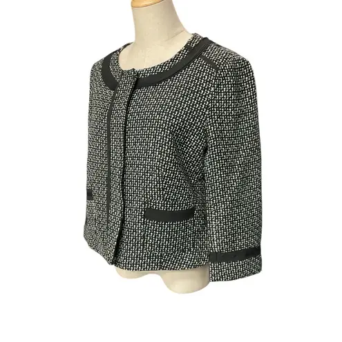 Sandro Sportswear Tweed Blazer Jacket Size M Black Snap Front Pockets Lined
