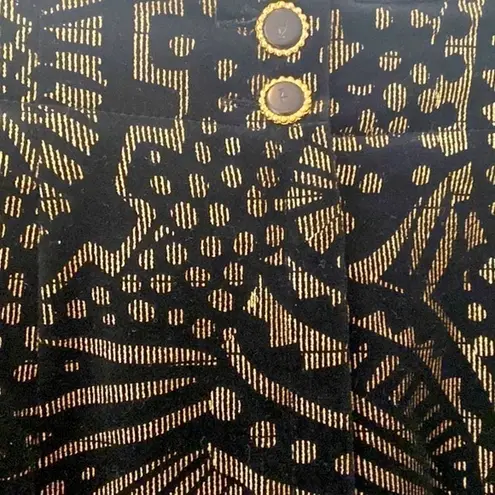 Karl Lagerfeld printed black and gold velvet jacket and skirt suit. Size 6. EUC.