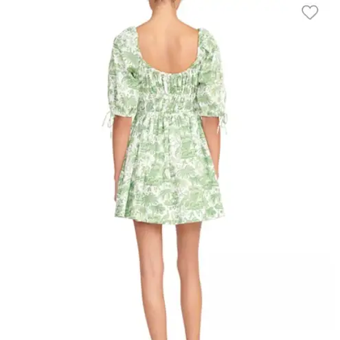 STAUD Faye Puff Sleeve Clove Toile Green Mini Dress Size L