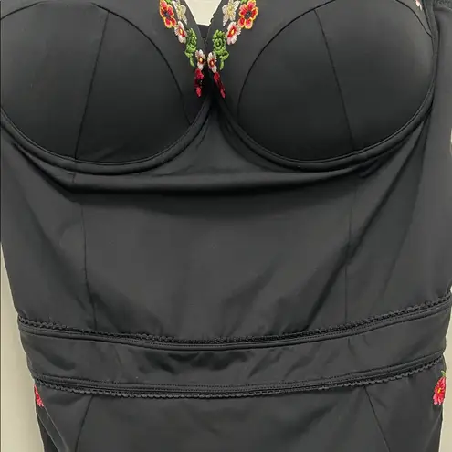 Johnny Was Haley Corset Black Floral Embroidered One Piece Swimsuit - Size Large