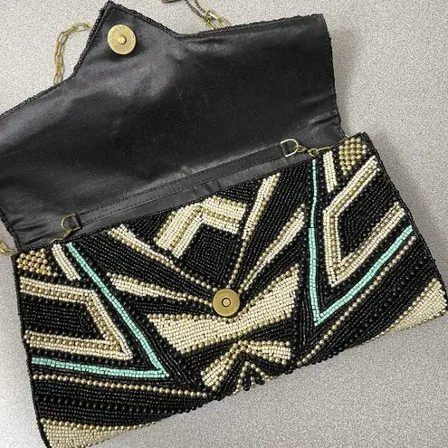 Mary Frances Beaded Handbag Purse Black Chain Strap Arrowhead Gem Embellish EUC