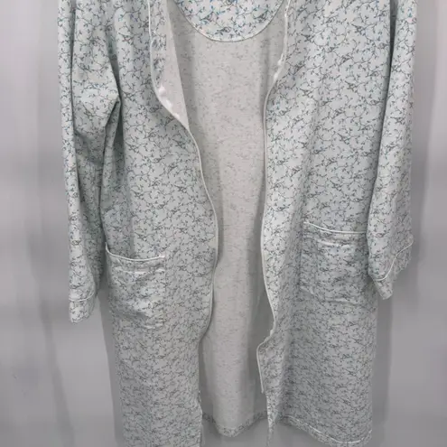 Miss Elaine Blue Jay Full Zip Robe Gown Womens Medium White Blue Cotton Blend