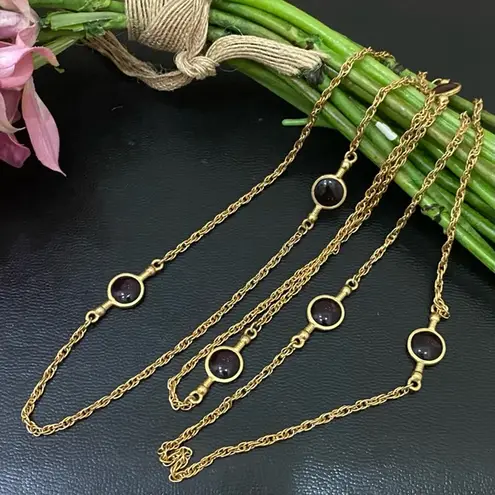 Amethyst Vintage Unsigned 10mm Glass Bead Gold-tone 52” Long Necklace 29.5g