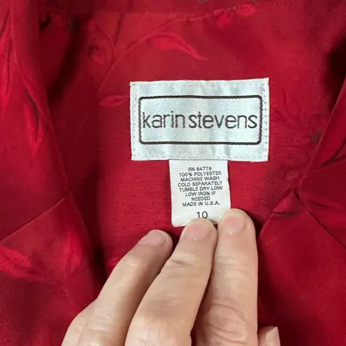 Karin Stevens Vintage Red Floral Button Down Blouse Top Sz 10 Made in USA