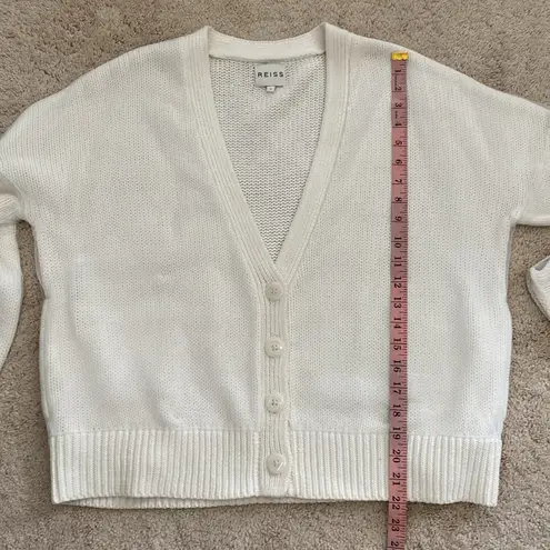 Reiss  Quinie Mesh Covered Button Front V Neck Cardigan Ivory Cream Size S