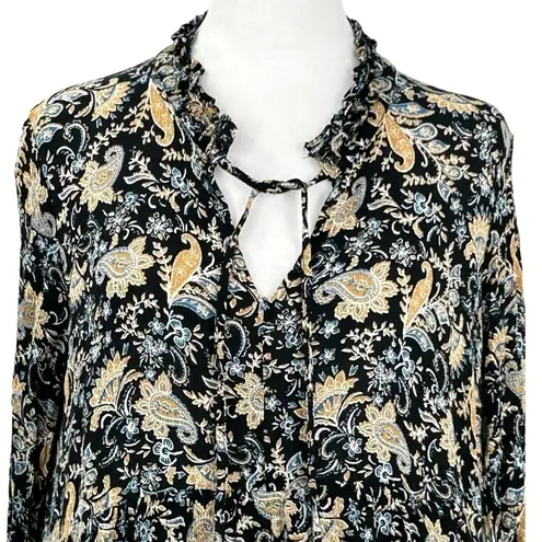 Hem & Thread Black Paisley Boho Long Sleeve Dress Size L