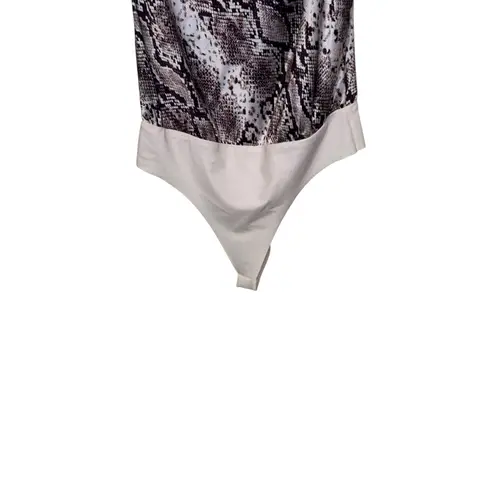 Cami NYC Womens Bodysuit 100% Silk Axell One Shoulder Snake Print Gray Small NWT