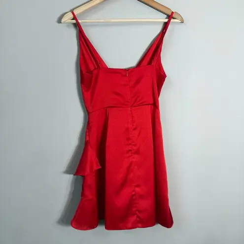 Showpo Cloud Cover Faux Wrap Ruffle Mini Dress Womens 2 Red Cocktail Party Girly