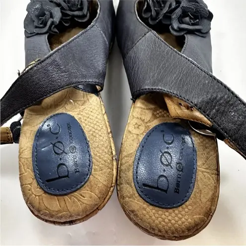Born Concept B.O.C. 10 Dandee Wedge Leather Sandal Boho Blue Peep Toe 3D Flower