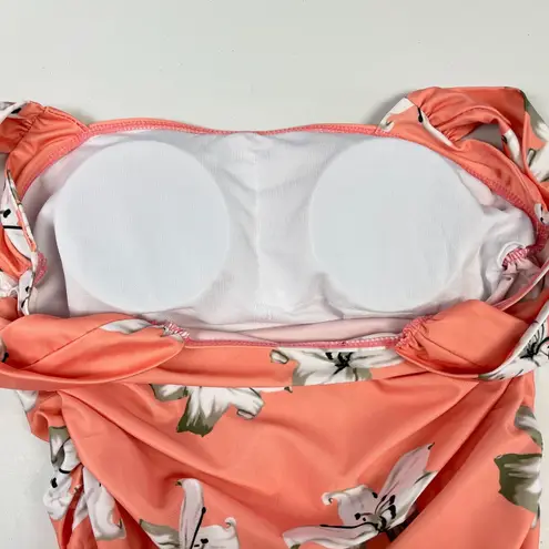 Summer Coral Floral Orchid Swimsuit Womens XLarge Full Coverage Ruched Beachy Orange Size XL