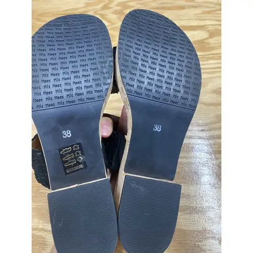 Miz Mooz Genna Slide Sandals Women's 7.5 Black Leather Block Heel Hipster S61