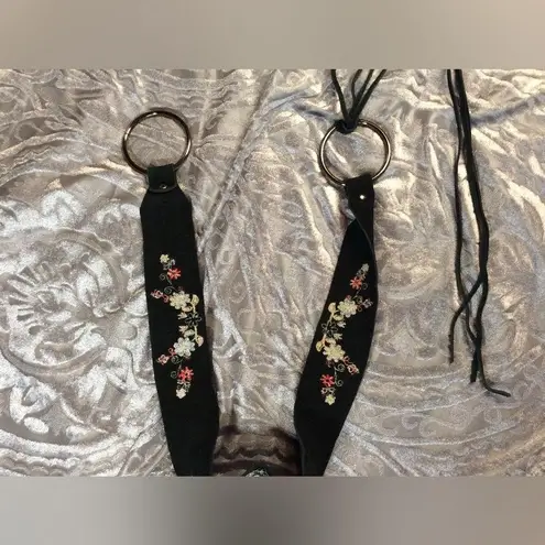 Y2K Embroidered Boho Side Hang & Tie Belt Black