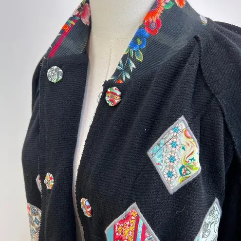 Johnny Was Glinda Applique Jacket Black Knit Patchwork