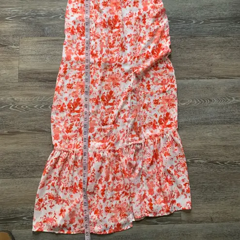 Chelsea28 Cinch Front Maxi Slip Dress in Pink/ Orange Floral Texture XS