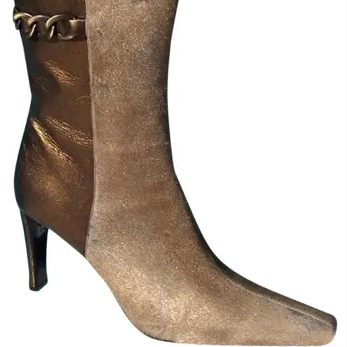 Donald Pliner Bronze Metallic Couture Sand Bronze HairCalf Leather Boot $450 NWT Gold Size 8.5
