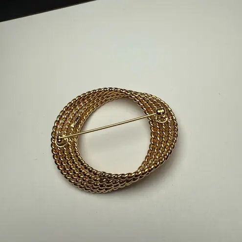 Monet Shiny Entwined Circles Swirl Gold Tone Brooch Pin Signed Vintage