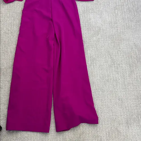 Milly Brooke Strapless silk Magenta Sash Waist Wide Leg Italian Cady Jumpsuit