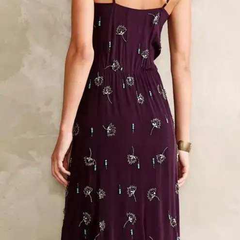 Tracy Reese NWT Anthropologie  Purple Beaded Silk Godet Slip Dress Midi Size 8