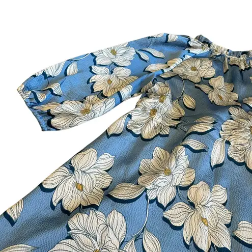 Draper James Kellie Babydoll Dress Blue Magnolia Print Satin Puff Sleeves Small