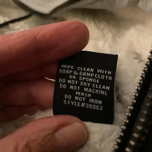 Cali 1850 Womens LA Faux Black Leather Jacket L & Attached Gray Fleece Hoodie