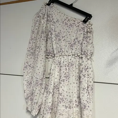 Cami NYC OLYMPIA ONE SLEEVE FLORAL COTTON MAXI DRESS WHITE SMALL POM POMS