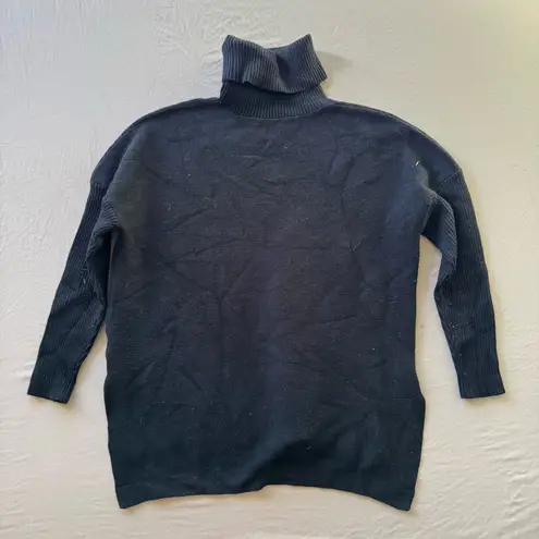 Oversized Turtleneck Tunic Sweater Blue