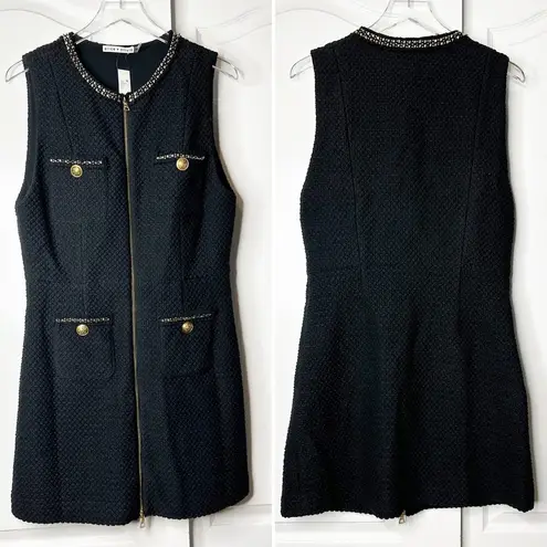 NWT Alice + Olivia Lachlan Boucle Tweed Mini Dress Size 12 Black Gold