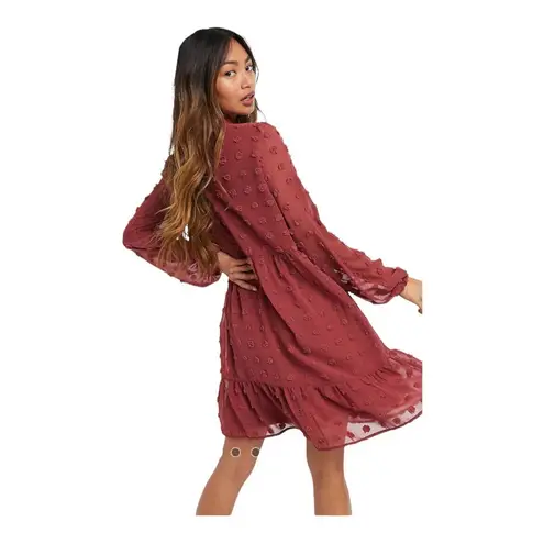 VERO MODA Mini Smock Dress with Textured Spots Red Size L New