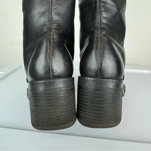 Vtg Y2K Harley Davidson Black Leather Tall Pavement Boots Sz 7.5 Chunky Moto