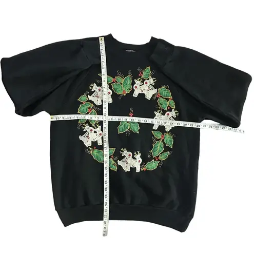 Vintage 90s reindeer holly leaves glitter puffy paint nostalgic sweatshirt XL
