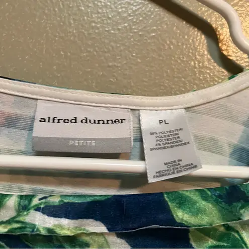 Alfred Dunner Blouse White Blue Green Tropical Floral Tiered LP