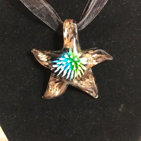 Glass Blown Handcrafted Starfish Pendant on Ribbon