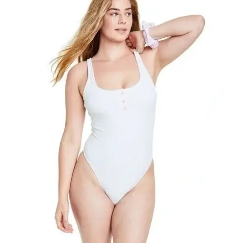 Stoney Clover Lane Stoney Clover x Target White Ribbed Cheeky High leg one piece swimsuit 16W new