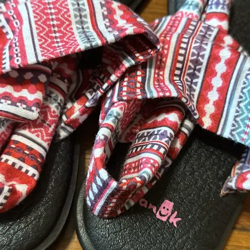 Sanuk  Yoga Mat Sling Back Sandals, Pink Pattern, Sz 9