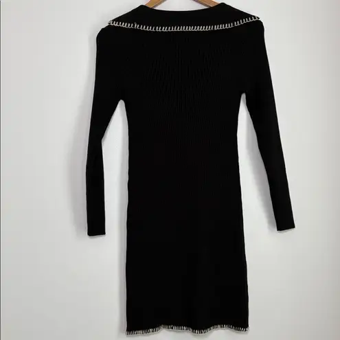 New The Rihoas Black Contrast Stitch Sweater Mini Dress Size M Size M