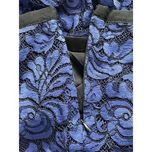 St John Black Label Cobalt Blue Lace Straight Leg Dressy Pants Sheer Size 12