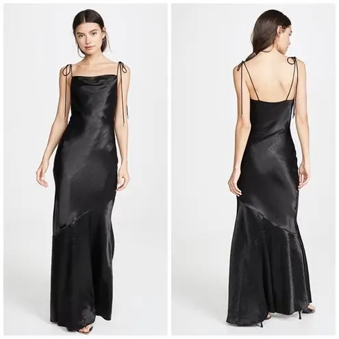 Rebecca Vallance Women's Henri Black Flared Herm Shoulder Ties Maxi Dress Size 8