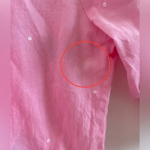 Pink City Prints Pink Beatrice Cotton Strawberry Embroidered Blouse Large