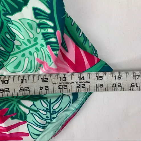 Matilda Jane womens medium Pink Green One Piece Swimsuit Ruffle tropical