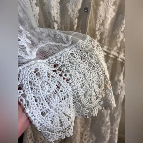 Lace Kimono by Given Kale crochet lace crystal buttons ribbon tie bohemian Y2K Size L