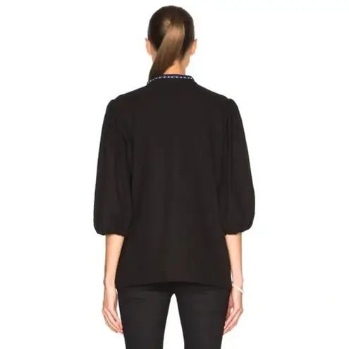 Suno Two Tone Floral Embroidered Puff Sleeve Top Black & Blue Size 6 Retail $395